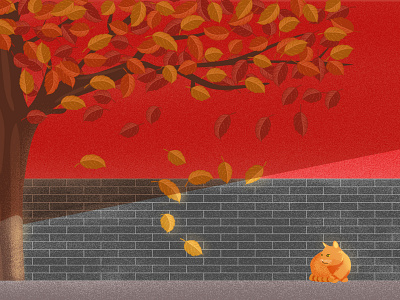 One cozy autumn afternoon in Beijing（暖阳） afternoon ai autumn beijing cat china illustration leaf leaves vector 古强