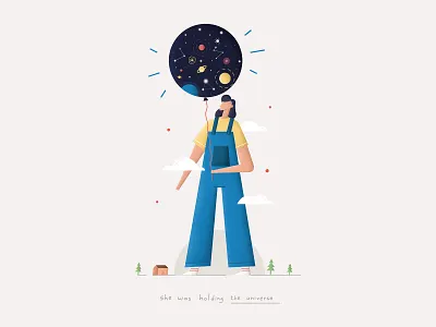She Was Holding The Universe character color design girl house human illustration imagination indonesia love people space universe vector women