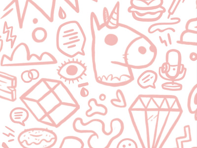 Random Pattern WIP blake stevenson cartoon character design cute diamond donut eye hipster illustration jetpacks and rollerskates jetpacksandrollerskates microphone pattern retro silly skull unicorn