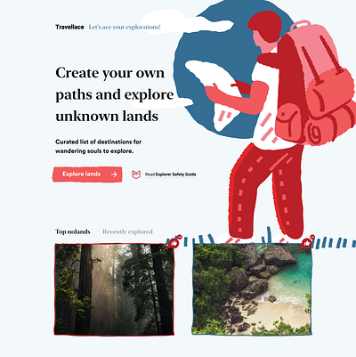 Explorer destinations landing page app creative design design home page landing page landingpage travel website typography ui ux ux design website