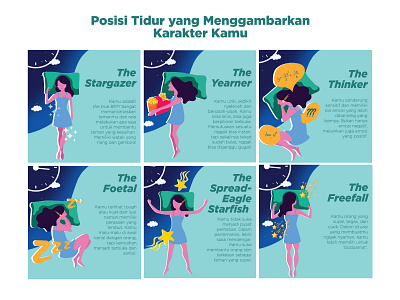 Your Character Based on Your Sleep Potition adobe illustrator character lllustration vector woman