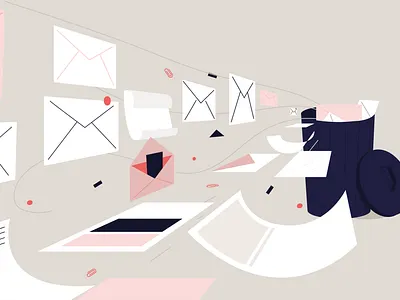 Let's delete our emails! bin cleanfox design digital art ecology emails illustrator mails pink trash vectoriel