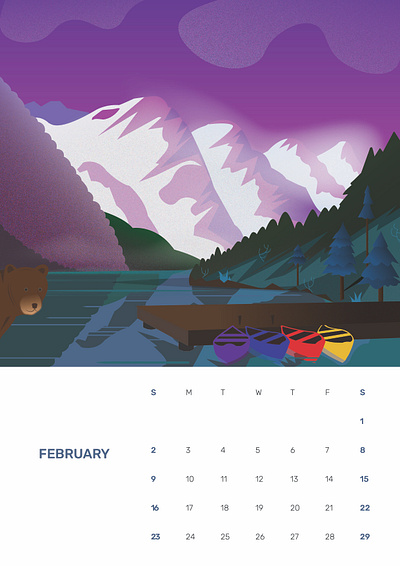 February 2020 2020 trend 2020calendar art artwork calendar calming canada design art digital art grain texture graphic design graphicart graphics illustration illustration digital illustrator lake landscape design landscape illustration