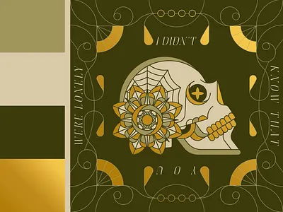 Lonely Skull art noveau color eye filagree fka twigs floral flower geometric gold golden head lonely monoline mouth skull spider spiderweb tattoo teeth vintage