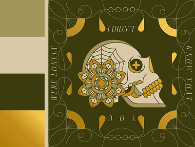 Lonely Skull art noveau color eye filagree fka twigs floral flower geometric gold golden head lonely monoline mouth skull spider spiderweb tattoo teeth vintage