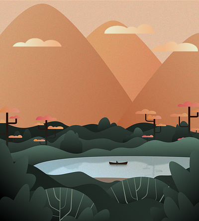 Lake Scene I illustration lake mountains nature water