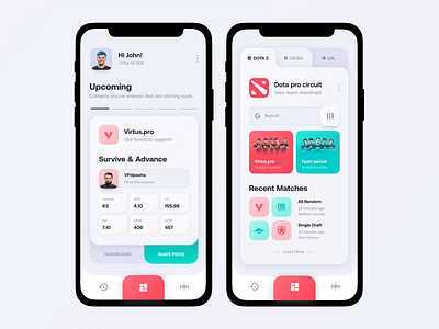 Cybersport bets app light theme animation betting bright color clean concept dashboard gaming light theme minimal mobile product design sport typography ui ux vector