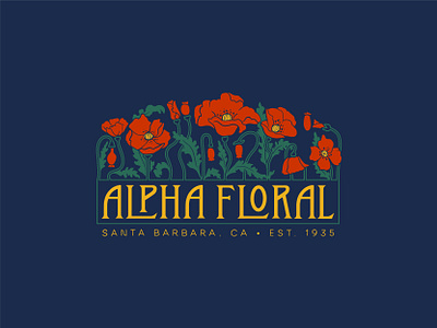 Alpha Floral art nouveau artist brand identity branding floral hand lettered hand lettering illustration logo logo design poppy procreate retro