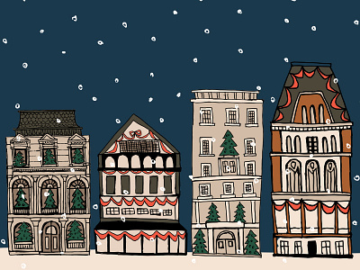 Christmas in London Illustration adorable art buildings celebrate cheer christmas design drawing festive hand drawn happy holidays illustration illustrator london seasonal snow winter