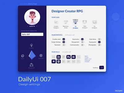 Graphic Designer creator, an RPG which will never happen dailyui 007 ipad menu rpg settings ui ui ux