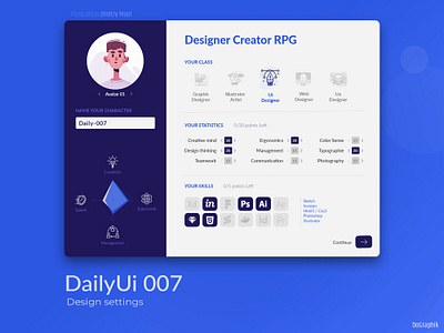 Graphic Designer creator, an RPG which will never happen dailyui 007 ipad menu rpg settings ui ui ux