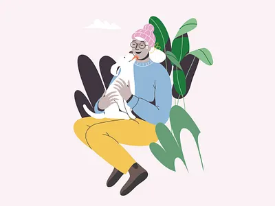 Pet character design dog girl graphic green illustration pastel pet plant vector woman