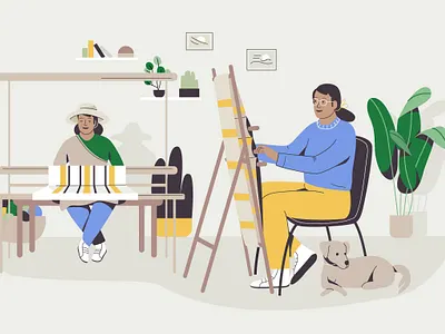 Artisans artisan character craft design dog eco fabric graphic handmade illustration pastel pet sustainable vector woman women