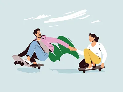 Skating boy character design illustration man outdoors outside pastel people plant skate skateboard vector woman