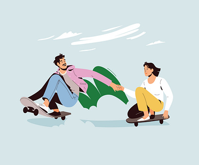 Skating boy character design illustration man outdoors outside pastel people plant skate skateboard vector woman