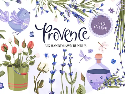 Provence. Big Hand drawn Bundle. animal bird cartoon color cute art design drawing dribble floral floral art gentle hand drawn illustration lavanderia lavender provence rose roses springtime