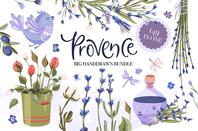 Provence. Big Hand drawn Bundle. animal bird cartoon color cute art design drawing dribble floral floral art gentle hand drawn illustration lavanderia lavender provence rose roses springtime