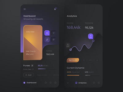 Financial App — Neumorphic Study analytics app balance banking bankingapp chart credit credit card dark mode dashboard expenses screen finance finance app fintech graph mobile ndro neumorphism sandro tavartkiladze skeuomorph