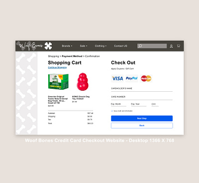 Woof Bones Credit Card Check Out Website_DailyUI adobexd branding dailyui design freelancer ui uidesign ux ux research website website design