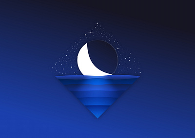 Moonlight Sky Illustration black blue diamond icon illustration landscape logo moon moonlight night sketch sky space stars water web