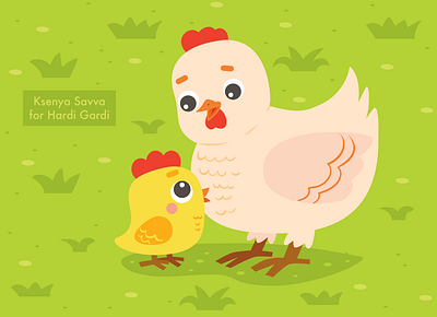 Chicken and chick. Illustration for puzzle animal bird cartoon character chick chicken children cute education game farm for kids illustration preschool puzzle summer