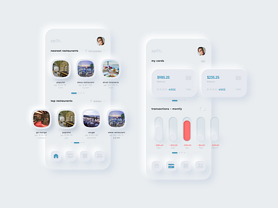 split. neumorphism ui ux payment app android app app design application creative ios ios app design monogram neumorphic neumorphism payment payment app restaurant shop ui uiux ux