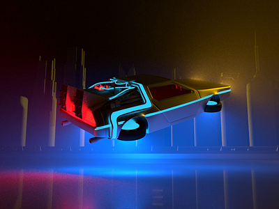 Roads? - Render #57 100days 3d aesthetic arnoldrender back to the future c4d cinema 4d city delorean design everyday flying fog michael rappaz neon night nightlife render rendering