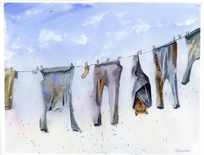 Funny Laundry animals aquarell aquarelle bat blue laundry painting watercolor watercolor art watercolor illustration watercolor painting watercolour