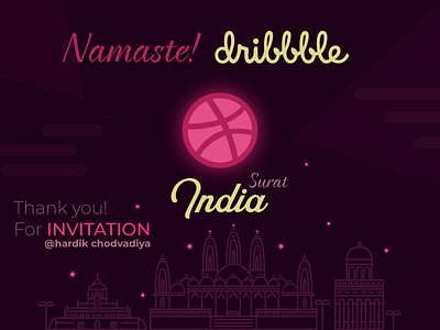 Namaste Dribble! | Hello Dribbble! design hello dribble hellodribbble illustrator invite namaste new member shot thanks vector web welcome shot