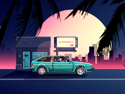 the nightdrive 8bit art art design flat flatdesign gradient illustration minimal pixel art ui vector web