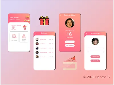Birthday App app birthday birthday party design gradient idea mobile ui pink ui uiux