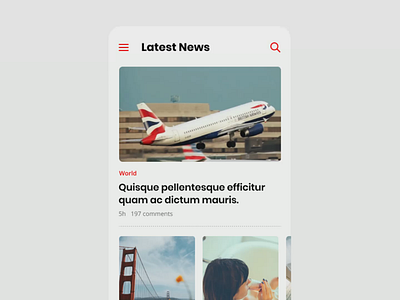 UI design for a mobile news app animated app clean design minimal mobile modern news red ui white