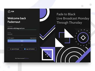 F2B Radio - Login page abstract clean ui dark mode dark theme flat ui login minimal sing up web design