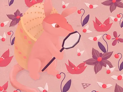 The investigating armadillo - Evergarden armadillo evergarden fanart flower flowers game illustration magnifying glass