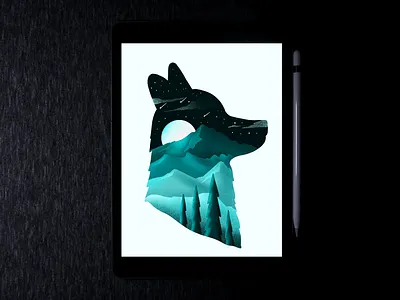 Night wolf 🌌🦊scenery illustration in iPad pro | Procreate applepencil illustration ipadpro night nightscape procreate sky star wolf