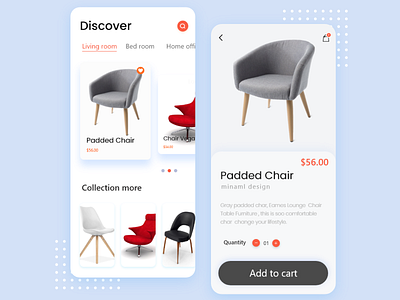 Furniture Shopping App accessories add to cart ecommerce app furniture madhu mia minimal minimalist shop shopping uiux web