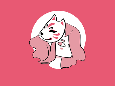 Girl with Fox Mask drawing female fox girl kitsune mask pink