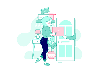 Hi Mr. Postman business character delivery design green illustration illustrator lady package pink vector web