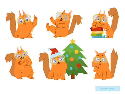 Cartoon character, cute ginger cat. Set of emotions animal cartoon cat character children christmas emotions for kids ginger glasses illustration learning mascot smart