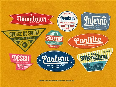 Retro Motel Badges aiyari condensed dingbats display expand hand lettering laguna vintage open type retro retro fonts sans script typeface vintage