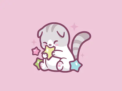 Rice Kitty logo animal animal cartoon mascot branding branding nails design cat cat logo cute cute smile stars emblem icon identity illustration kawaii kitty cat logo logo mark nails playful symbol white scottish fold