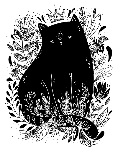 cat art cat design flowers illustration