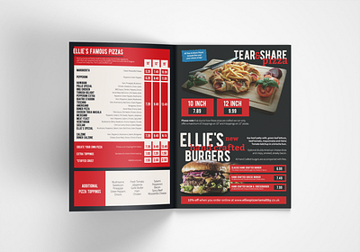 Ellie's Pizzeria Menu brochure burger design flyer grey layout leaflet menu pizza red restaurant