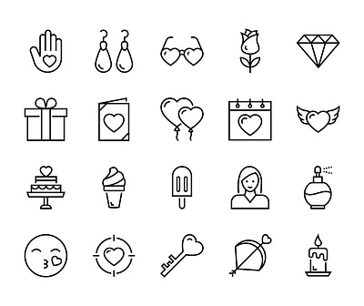 Valentine day icons set 2 branding design education graphic design iconset illustration isons line art line icons linework logo typography ui ux valentine day vector