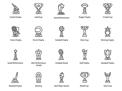 Sports Trophy icons branding design education graphic design iconset illustration isons line art line icons linework logo school sports trophy typography ui ux vector