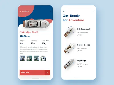 Yacht App UI android android app android app design app boat clean colorful design flat interface ios minimal mobile modern sea ship travel ui ux yacht