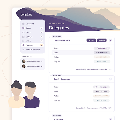 Zenplans - Delegates page look branding mobile app mobile design startup ui design uiux user experience userinterface ux uxui