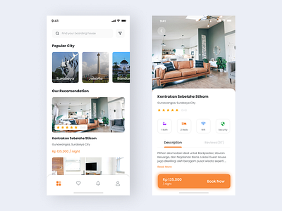 Boarding House Booking App - Exploration Design app boarding house clean clean design hotel iphonex mobileapp mobileapps orange product design ui ux user experience ux user interface ui