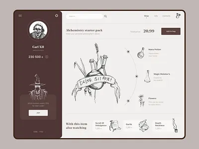 Alchemistry Store alchemist alchemy app app design application art card design garlik illustration ipad medieval mobile potion store ui ux