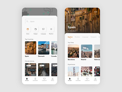 ✈️ Long Term Travel App adobe xd app cities clean grey minimal mobile neumorphism nomad orange travel travel app traveling ui ui design ui ux white